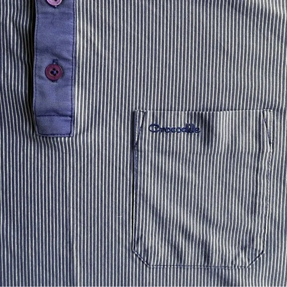 Men’s Crocodile Polo Shirt Size L Blue Striped Golf Casual Short Sleeve Pocket - Picture 4 of 8